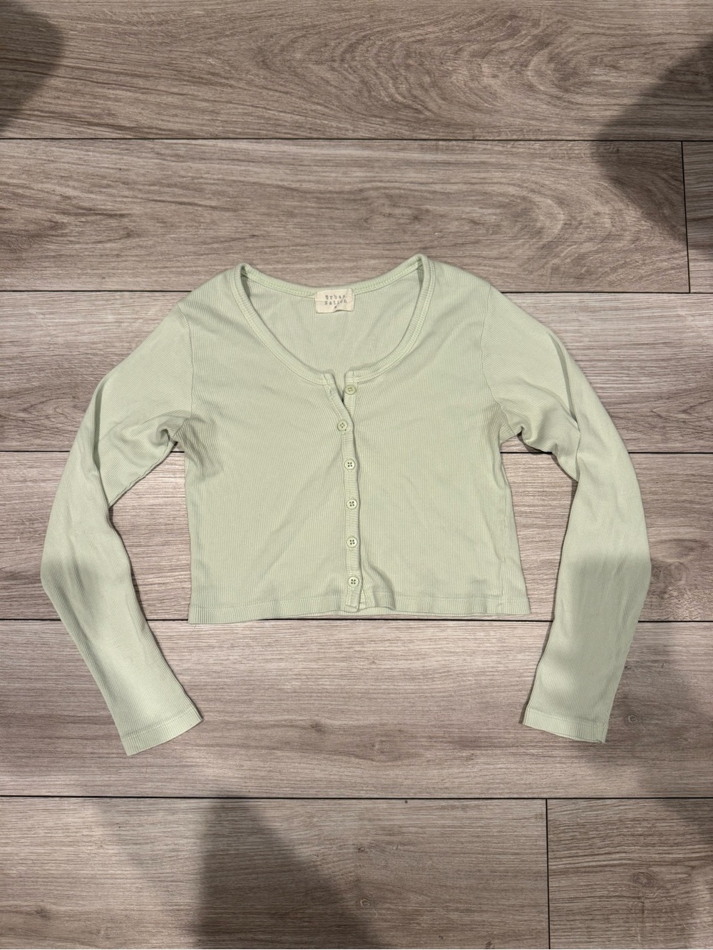 Cropped Button-Front Ribbed Top in Sage Green